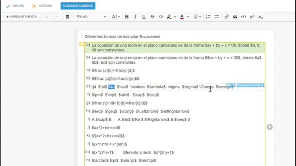 Ecuaciones y Fórmulas como Incluir en Edupage